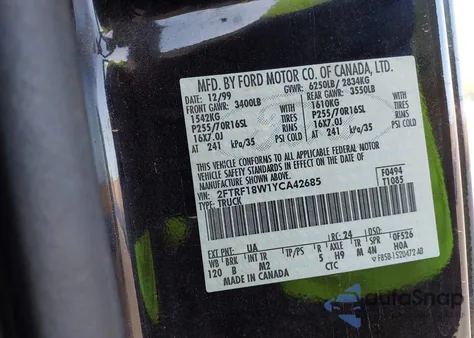 2000 Ford F-150 Work Series/Xl/Xlt z USA, uszkodzony, nr VIN 2FTRF18W1YCA42685